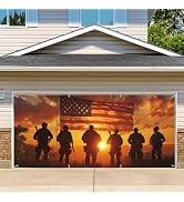 13x6ft Patriotic American Soldier Silhouette Garage Door Flag, Military Tribute flag - Sunset USA...