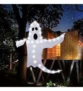CCINEE Peek A Boo Hanging Ghost with White Lights 50" X 53" Prelit Large Spooky Outdoor Tree Wrap...