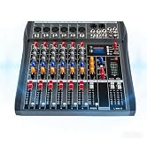 Audio Mixer 6-Channel,DJ Mixer with Bluetooth & 3-Band EQ,Sound Mixer Board with +48V Phantom Pow...