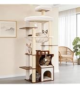 Gitelsnour Cat Tree, 70.9 Inch Wood Cat Tower for Large Cats Adult, Modern Cat Furniture with Dou...