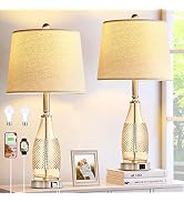 SRJJA 27" Glass Table Lamps for Bedrooms Set of 2, Modern Lamps for Nightstand with Beige Linen S...