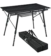 Sportneer Camping Table: 35.4''x20.5’’ Adjustable Height Aluminum Folding Table with Top Mesh Lay...