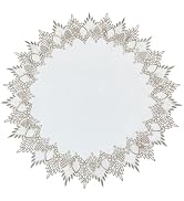 Raedan White Linen Doily 24 inches Round Neutral Earth Tones Beige Lace Coffee Table Topper Dress...