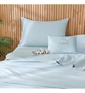 JSD 100% Cotton Sheet Set King, 300 Thread Count Light Blue Sateen Sheets, Soft Breathable Bed Sh...