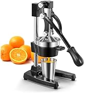 QCen Professional Cast Iron Manual Juicer, Heavy Duty Citrus Press with Stainless Steel Strainer,...