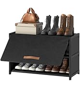 UNITSTAGE Shoe Rack, 3 Tier Shoe Storage Cabinet with Door 12 Pair Plastic Shoe Shelves Organizer...