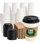 CELLURA 12 oz Coffee Cups with Lids and Sleeves 100 Pack, White | Leak-Proof, Thickened Paper Cup...