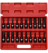 CASOMAN 1/2" Drive Master Impact Hex Bit Set, Hex Driver, SAE/Metric, 1/4" - 3/4", 6mm - 19mm, Cr...