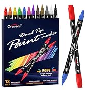 Overseas Paint Marker Pens - Dual Tip Acrylic Paint Pens 12 Colors, Acrylic Paint Markers with Br...