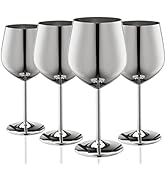 WOTOR Stainless Steel Wine Glasses Set of 4, 18oz Unbreakable Metal Wine Glass, Fancy, Unique Win...