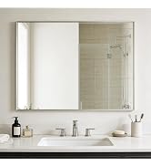 Bathroom Mirror for Wall, 30x40 Inch Metal Framed Mirror, Brushed Nickel Rectangle Mirror, Bathro...