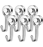 Junarter 6 Pack Magnetic Hooks 25LBS, Neodymium Magnet Hooks for Hanging, Swivel Swing Magnetic H...