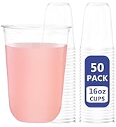 WELLIFE 16 oz Clear Plastic Cups, 50 Pcs Disposable Wine Glasses Stemless Cocktail Punch Cups for...