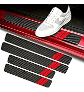 Yiwview 4PCS Car Door Sill Protector, Carbon Fiber Leather Door Entry Guard, Anti-Scratch Thresho...