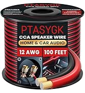PTASYGK 12 AWG Speaker Wire 100 Feet - 2 Conductor CCA Clear Audio Cable for Home Theater & Car S...