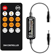 1-Way RF Remote Dimmer for Single LED Strip Lights,14-Key Wireless Remote, DC5-24V Controller for...