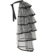 Steampunk Sparkle Sequin Tulle Tutu Bustle Skirts 6 Layer Overskirt Tie-on Belt