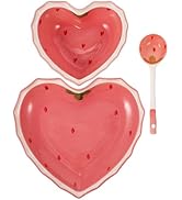 Luxshiny Ceramic Plate Ceramic Pudding Bowls Heart Shaped: Strawberry Dessert Bowl with Plate Spo...
