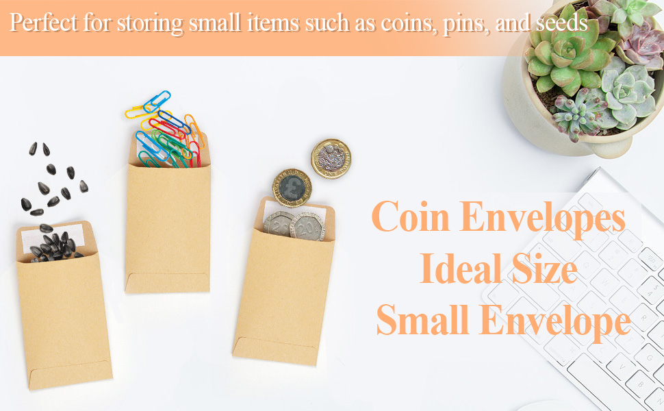 Coin Envelopes, Brown Kraft Seed Envelopes,Full-Flap Seal Small Envelopes