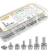 VGBUY 500Pcs Stainless Steel Nut and Bolt Assortment Kit, M2 M2.5 M3 M4 M5 Small Metric Machine S...