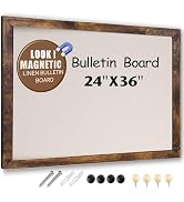 Large Magnetic Bulletin Board 36 x 24 Inch,Rustic Wood Framed Cork Board with Linen,Wall Mounted ...