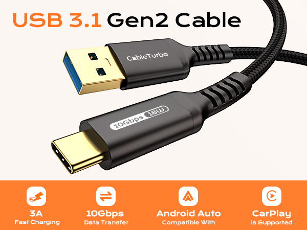 10Gbps USB 3.0 Cable USB 3.1 Gen 2 Cable Compaible with Android Auto & CarPlay
