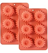 Fchil Silicone Mini Donut Cake Pan Mold, 6-Cavity Fluted Design, Terra Cotta, Set of 2