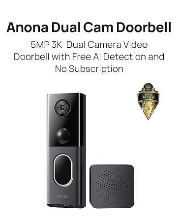 Anona Dual Cameras Video Doorbell with AI Package Detection No Subscription