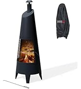 SUNJOY 2-in-1 Chiminea Fire Pit & Grill, 57" Tall Outdoor Fireplace with Removable Stainless Stee...
