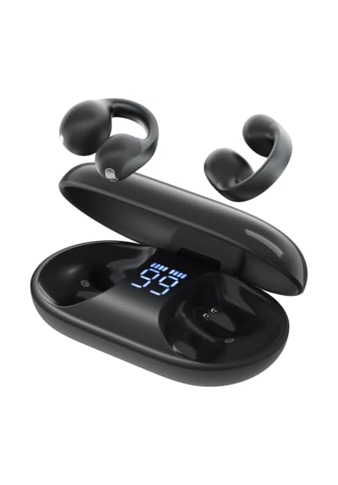 TALIX Open Ear Clip-On Wireless Bluetooth 6.0 Earbuds X7, Black | Ultra-Light 4.8g, LED Battery D...