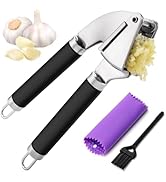 Garlic Press Mincer, 304 Stainless Steel Garlic Press with Garlic Peeler Tube, Heavy Duty Metal G...