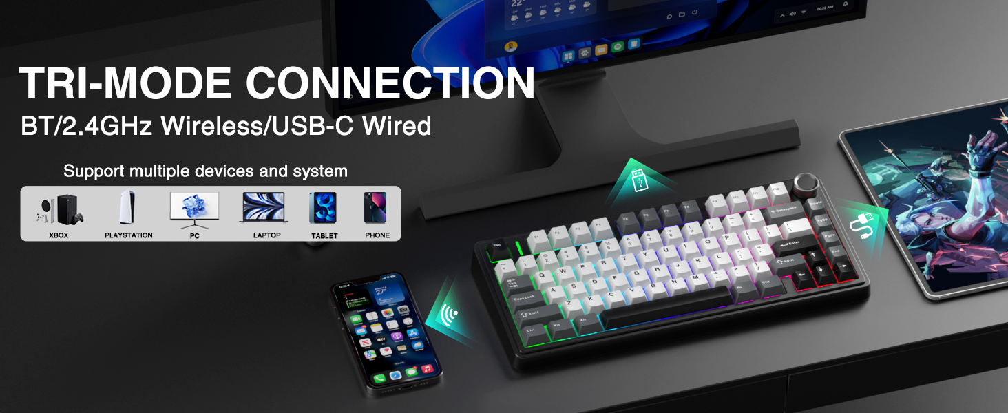 Wireless Gaming Keyboard AULA F75 HE gaming wireless keyboard Bluetooth