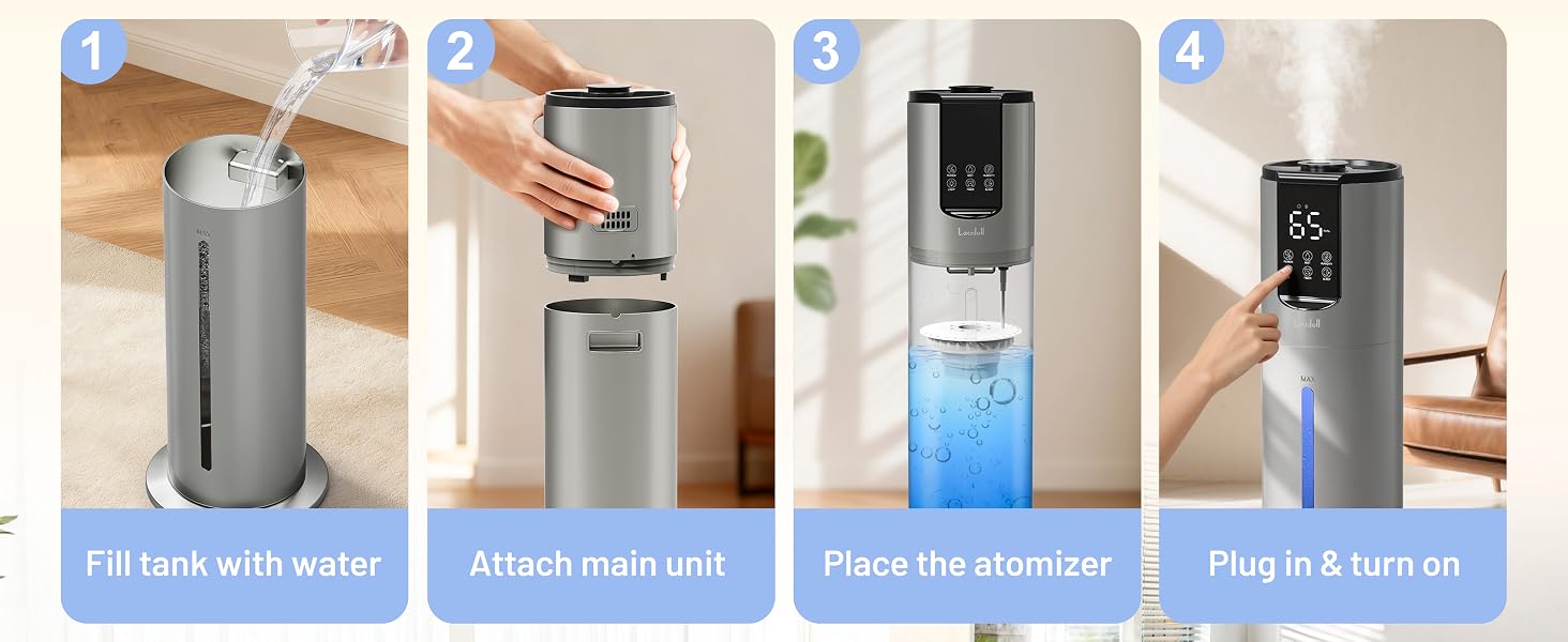 Humidifiers for bedroom, Humidifiers large room up to 500 sq ft, Easy to Clean Humidifier