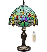 MIAOKE Stained Glass Table Lamp,Stained Glass Crystal Bead Style Table Light, Handmade Desk Bedsi...