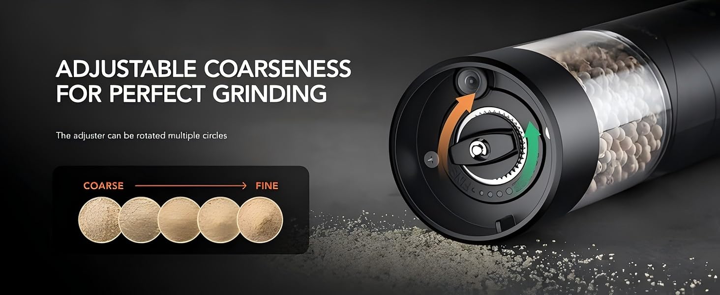 FORLIM grinder bottom dial showing adjustable coarseness from coarse to fine