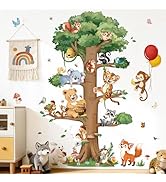 decalmile Jungle Animals Large Tree Wall Stickers Woodland Animals Fox Rabbit Bear Wall Decals Ki...