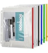 Binditek 40 Pack Plastic Zippered Binder Pockets, 3-Hole Punched Binder Folders for 3 Ring Binder...
