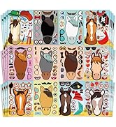 Aowplc 48 Pcs Make A Horse Sticker Sheets Mix and Match for Kids Horse Party Favors Supplies Birt...