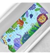Linoows Baby Bath Tub Mat, 40 x 16 Inch Extra Large Non Slip Kids Cartoon Bathtub Shower Mats wit...