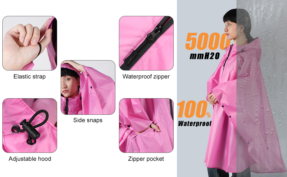 Rain Poncho Jacket Coat Hooded for Adults with Pockets
