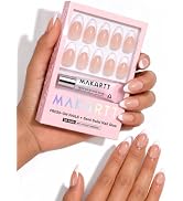 Makartt Press On Nails - Medium Almond, Classic French, 30 Pc Full Kit | New French Series, UV Fi...
