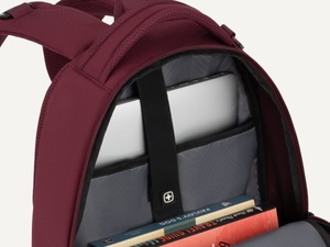 Interior of a laptop backpack showing a padded laptop sleeve and a separate tablet pocket