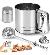 Flour Sifter for Baking, 3 in 1 Stainless Steel 3 Cup Flour Sieve Fine Mesh Sifter, Double-layer ...