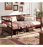 Giantex Twin Daybed Frame, Wooden Sofa Bed Guest Bed with Rails & Wood Slat Support, Dual-use Twi...