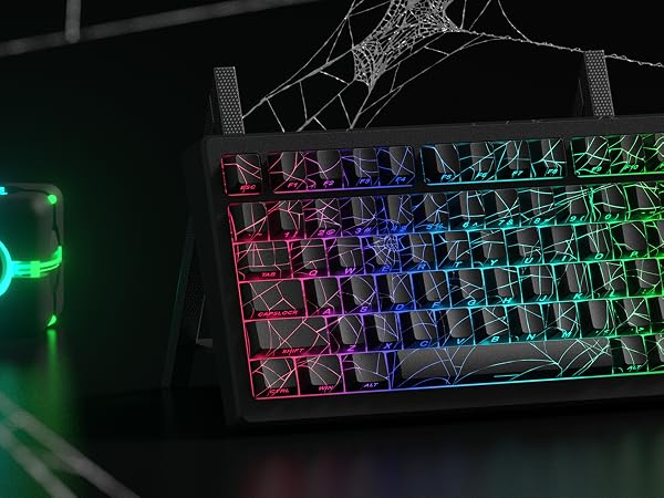 XVX Spider Web Keycaps Shine Through Keycaps cherry Profile, Lines Backlit, Side Printed - Black