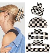 Atoden Checkered Hair Clips for Thick Thin Hair 4Pcs Large Medium Small Square Claw Clips Non Sli...