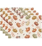 RABUSOFA Polka Dot Pumpkins Leaves Fall Placemats Set of 4 for Table Runner, Autumn Thanksgiving ...