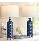 PARTPHONER Touch Control Table Lamp Set of 2, Modern Contemporary Ceramic Bedside Lamps with 2 US...