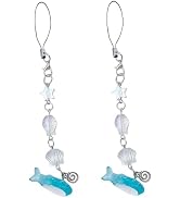Dwuww 2Pcs Blue Ocean Shell Phone Chain Strap Fish Charm Star Beaded Keychain Phone Lanyard Acryl...