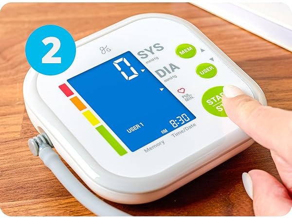 Greater Goods blood pressure monitor push start, one-press monitor operation, user-friendly design